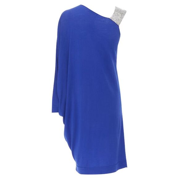 Balmain wool crystal rhinestone strap asymmetric dress - Picture 5 of 6